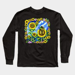 Bee On A Sunflower Long Sleeve T-Shirt